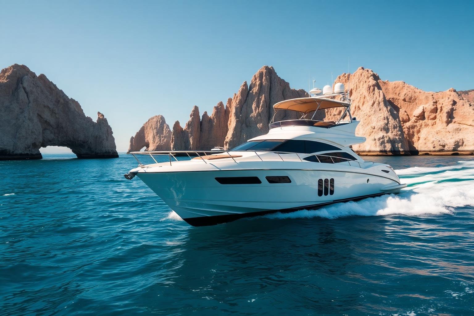Yate privado navegando frente a El Arco de Cabo San Lucas